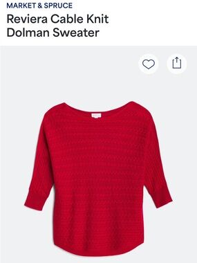 Market & Spruce Reviera Red Cable Knit Dolman Sweater
